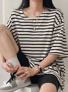 DAZY 条纹宽松T恤夏季