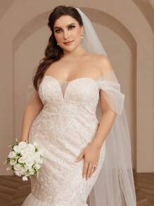 SHEIN Belle Vestido De Noiva Estilo Sereia Com Lantejoulas Barrocas Plus Size - Branco - Visão 7