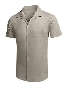 Men Solid Pocket Patched Shirt - Light Grey - View 4