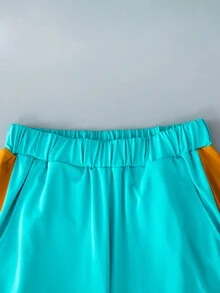 SHEIN 青少年男孩字母印花彩色拼接短袖t恤和短褲套裝 - 黑色 - 查看 4