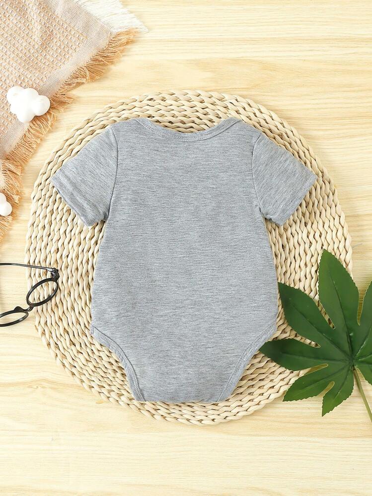 Baby Boy Short Sleeve Bodysuit With Slogan Print - Grey - View 2