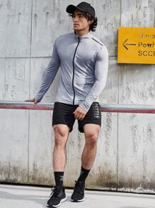 Manfinity Sport Corelite Áo khoác thể thao Boyfriend Style Men Letter Graphic Mock Neck Zip Up Áo khoác tập luyện Áo khoác màu xám - Xám - Xem 7