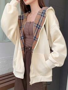 Dazy Star Women'S Hooded Zipper Front Sweatshirt - Apricot - View 6