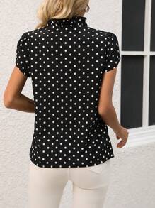 EMERY ROSE 女士波點襯衫,帶褶邊修飾 - 黑與白 - 查看 2