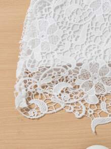 SHEIN Young Girl Puff Short Sleeve Lace Blouse - White - View 7