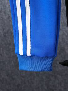 SHEIN 男孩字母拼接連帽衫和長褲套裝 - 藍色 - 查看 3