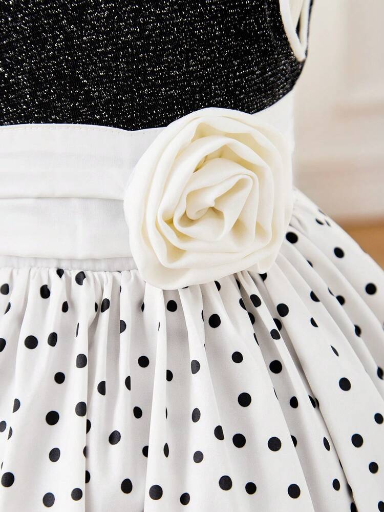 Baby Girls' Cute Knit Polka Dot Patchwork 3d Flower Tank Dress