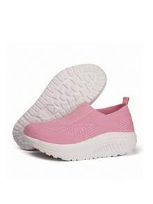Teen Girls' Soft, Comfortable, Breathable Swing Shoes For Spring & Autumn, Fashionable, All-Match For Daily Wear, Solid Color Athletic Shoes - Pink - View 4