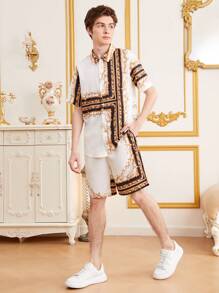 SHEIN 青少年男孩巴洛克印花襯衫和短褲套裝 - 彩色 - 查看 7
