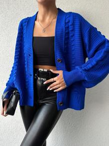EURMUSE Women'S Solid Color Drop Shoulder Cardigan With Open Front - Blue - View 3