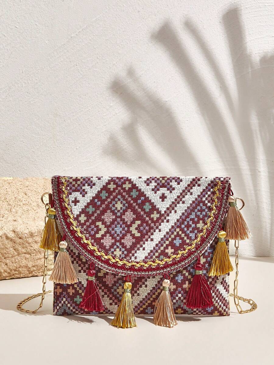 SHEIN VCAY 流蘇女士斜肩包，適合夏季旅遊、度假、沙灘派對和音樂節，復古波西米亞風格配Ibiza完美搭配