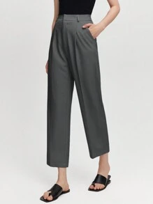 BizChic 女士正式褶皱长裤，浪漫优雅日常时尚百搭商务休闲通勤装，秋冬女士复古风格办公室服装 - 深灰色 - 查看 6