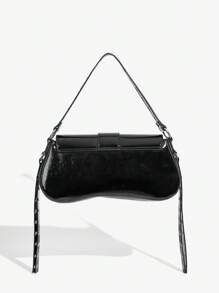 SHEIN X Lucía Bellido SHEIN SXY 時尚黑色釘扣肩袋，適用於女性，百搭購物袋，街頭酷感包，青少年適用 - 黑色 - 查看 5