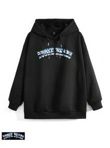 Nomouthh เสื้อสเวตเชิ้ตมีเชือกรูดพิมพ์ลายตัวอักษรไซส์ใหญ่พิเศษ - สีดำ - ดู 1