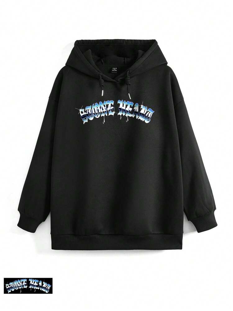 Plus Size Letter Print Drawstring Sweatshirt