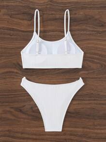 SHEIN Swim Ladies' Plain Bikini Set (Accessories Random) Music Festival Summer Beach - White - View 3