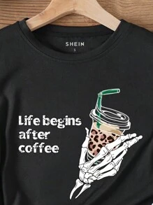 SHEIN LUNE Vòng cổ Ngắn tay Áo thun - màu đen - Xem 5