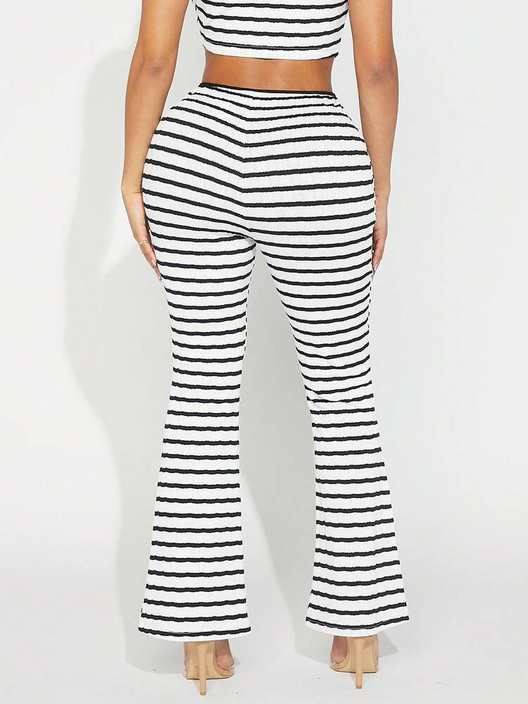 Ladies' Hollow Out Striped Waist Flared Pants Summer Outfits