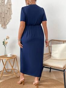 EMERY ROSE Plus Size Puff Short Sleeve Wrap Dress Maxi Women Outfit