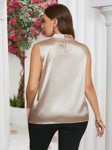 SHEIN Privé Plus Size Women'S Elegant Sleeveless Blouse - Khaki - View 12