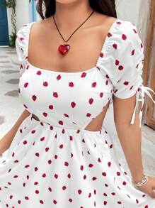 Soleia Của phụ nữ In Dâu tây Eo chạm rỗng Đầm - trắng - Xem 3