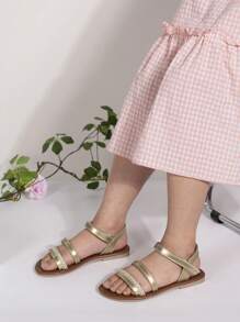 Hàng mới đến Phong cách tối giản Ngoài trời Chống trượt Đế mềm Đàn hồi Ban nhạc Dép xăng đan Đối với Nhỏ bé Cô gái - Vàng - Xem 2