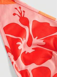 ROMWE Blommönster Halter Neck Rygglös linne, semester stil - Bränd Orange - Visa 4