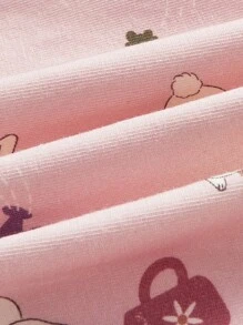 Cozy Pixies Conjunto De Vestido De Cintura Imperio Con Cuello Redondo Con Volantes Y Estampado De Conejito Para Niña Pequeña