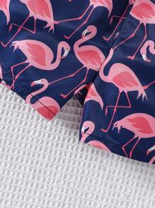 Conjunto De 3 Piezas Para Niña Bebé Que Incluye Camiseta Casual, Chaleco Con Diseño De Flamencos E Shorts