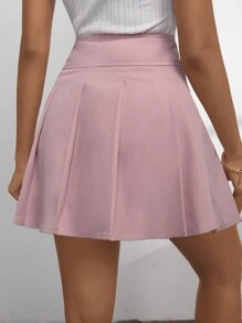 SHEIN EZwear 情人節蝴蝶結裝飾百褶裙 - 粉色 - 查看 2