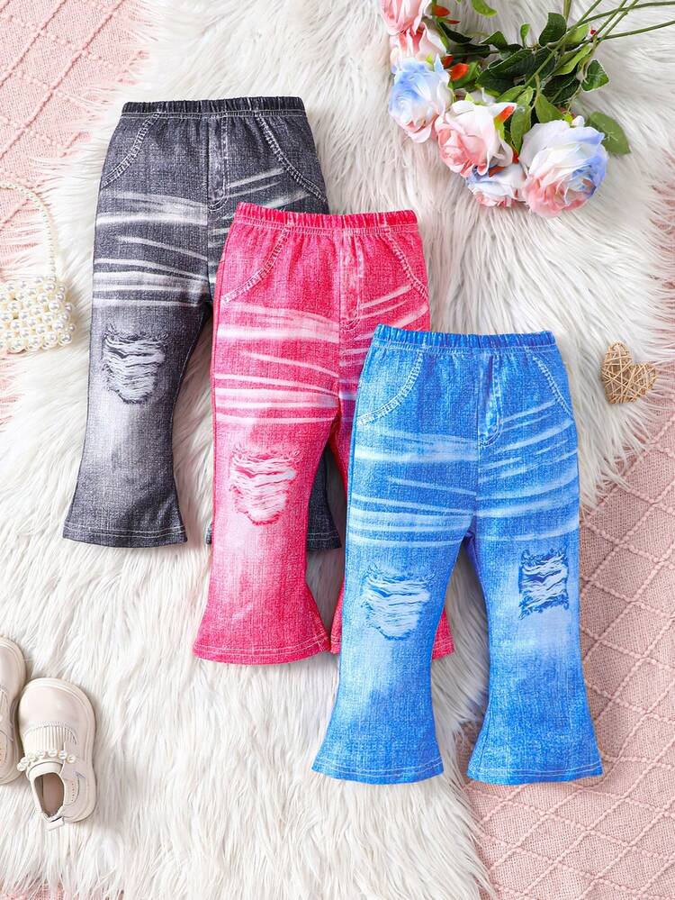 Baby Girls' Flare Jeans With Printed Pattern
