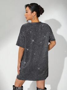 SHEIN ICON 適合外出穿著的短袖圓領黑色裙子 - 黑色 - 查看 2