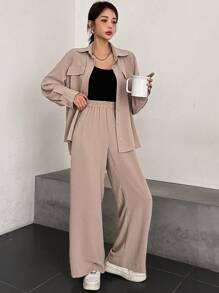 DAZY Women'S Solid Color Casual 2pcs Set,Fall Clothes Lounge Sets For Women - Khaki - View 6
