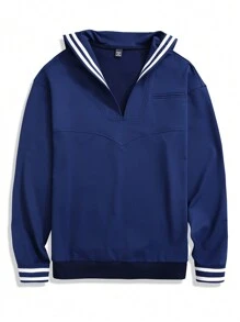 Manfinity Hypemode Sudadera Con Cuello De Marinero Para Hombre - Azul Marino - Ver 3