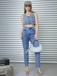 SHEIN 女士牛仔褲 - 藍色 - 查看 3