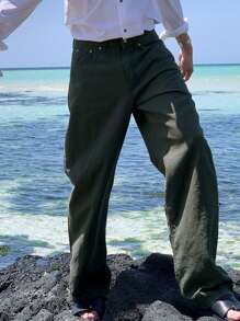 DAZY 男士全季純色長褲 - 綠色 - 查看 1