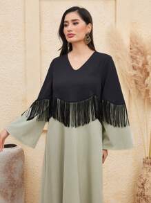 Al Najma 色塊拼接流蘇連衣裙 - 綠色 - 查看 3