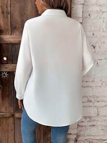 Calvaya 大尺寸純色長袖休閒襯衫 - 白色 - 查看 2