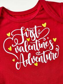 Baby Girl Gift Box Set: Letter Printed Round Neck Short-Sleeve Bodysuit With Bow Headband