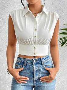 Chiquease Màu thuần Quần skinny Áo sơ mi - trắng - Xem 4