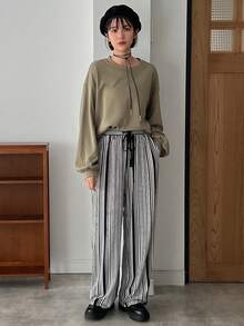 FRIFUL Women's Striped Pants - Black and White - View 3