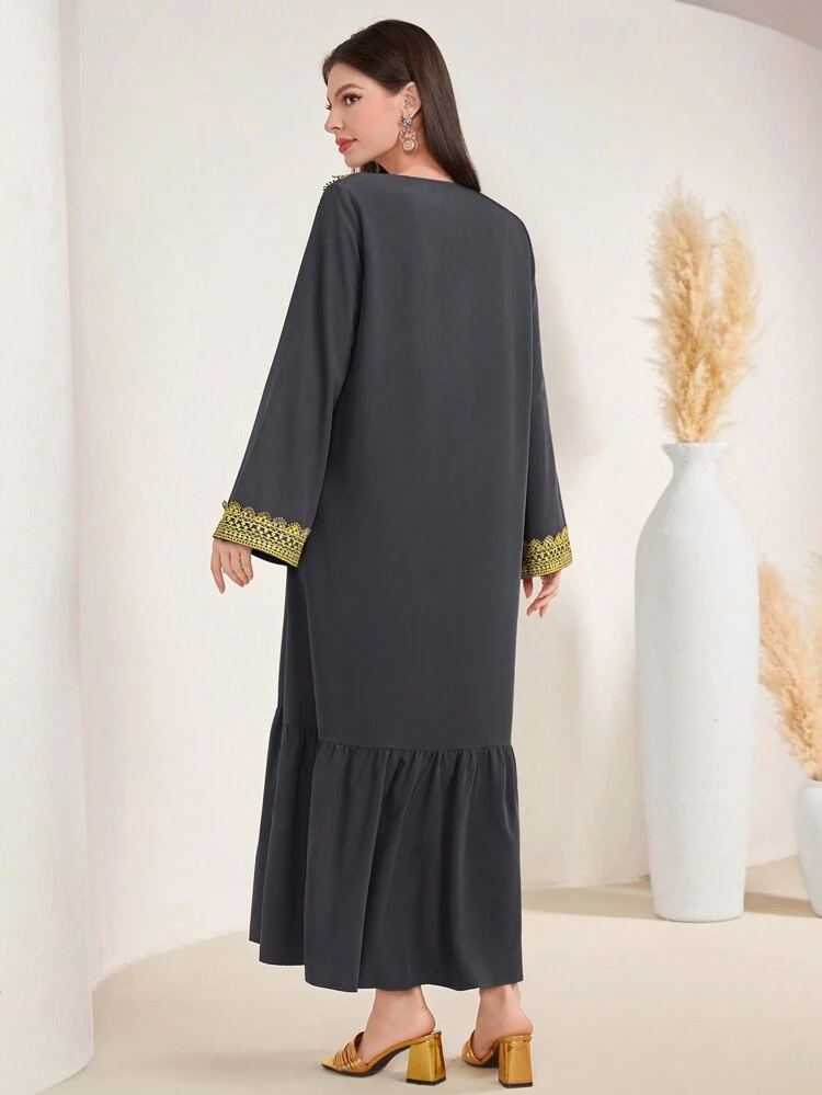 Women's Colorblock Embroidered Patchwork Long Sleeve Dress, Elegant Evening Party Dress