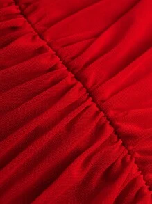 SHEIN Teen Girl Knitted Mesh Ruffle Casual Cami Dress - Red - View 5