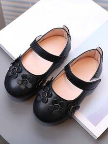 Kids' Flower Princess Style Comfortable Leather Flat Shoes For Girls - Black - View 1
