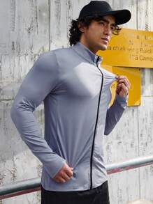 Manfinity Sport Corelite Áo khoác thể thao Boyfriend Style Men Letter Graphic Mock Neck Zip Up Áo khoác tập luyện Áo khoác màu xám - Xám - Xem 6