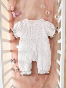 SHEIN Newborn Summer Jumpsuit For Baby Girls, Simple And Breathable - Beige - View 2