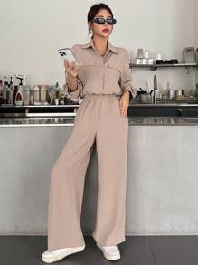 DAZY Women'S Solid Color Casual 2pcs Set,Fall Clothes Lounge Sets For Women - Khaki - View 5