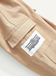 男婴装饰徽章设计工作服口袋运动裤，2件套 - 卡其色 - 查看 7