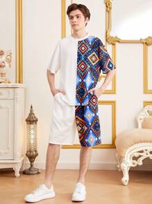 SHEIN Teen Boy Rhombus & Digital Print Two Piece Set - Multicolor - View 6