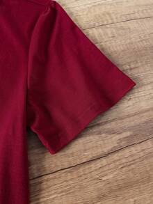 SHEIN LUNE 女士心形圖案印花t恤 - 紅木色 - 查看 5